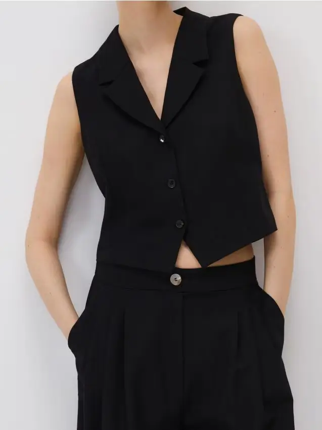 Gilet con lino - nero