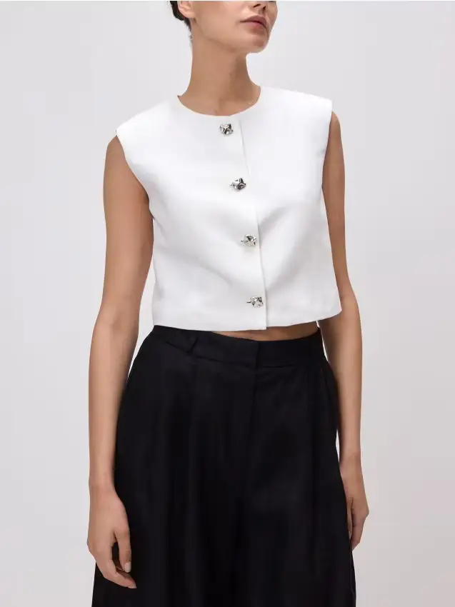 Gilet con lino - panna