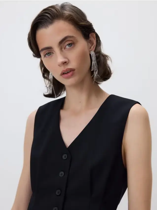 Gilet con pieghe - nero