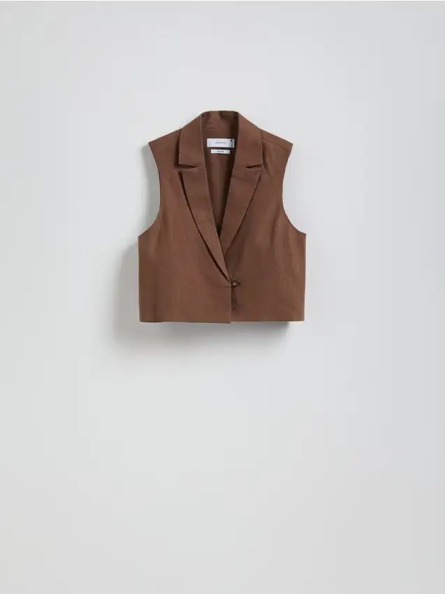 Gilet corto in misto lino - marrone scuro