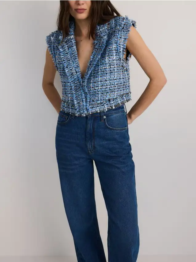 Gilet corto in tweed - blu