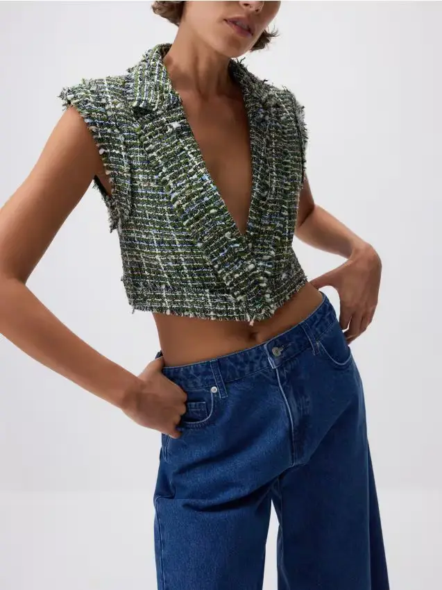 Gilet corto in tweed - verde chiaro