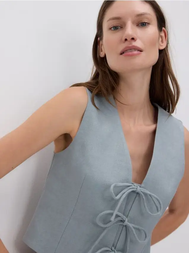 Gilet in lino - blu scuro