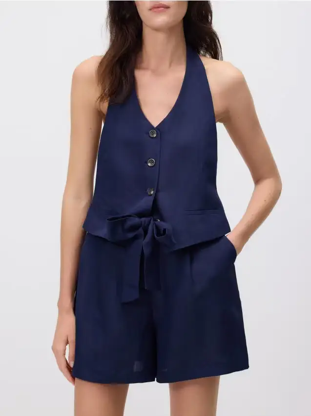 Gilet in misto lino - blu scuro