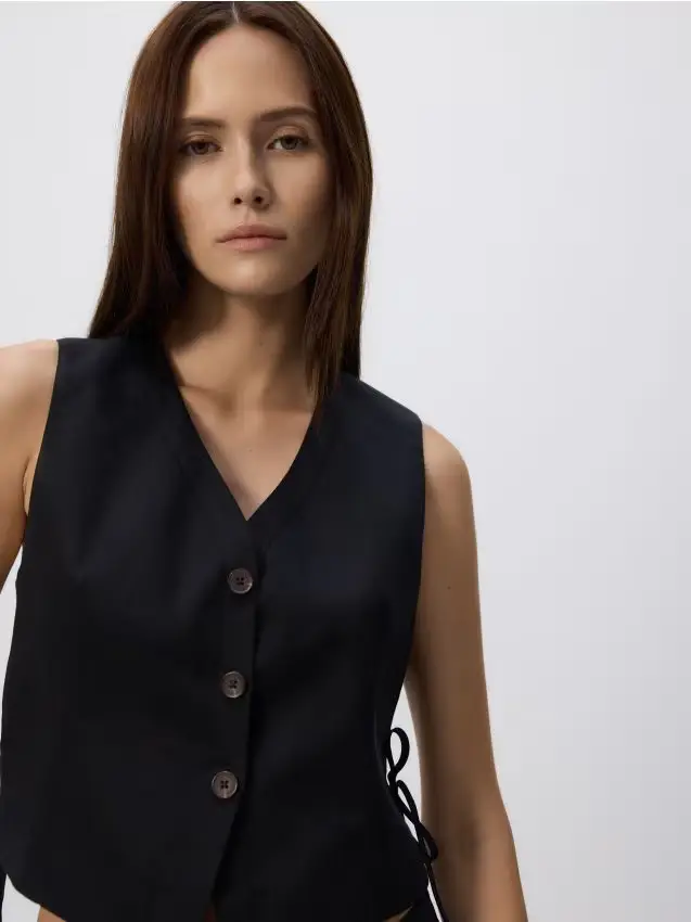 Gilet in misto lino - nero