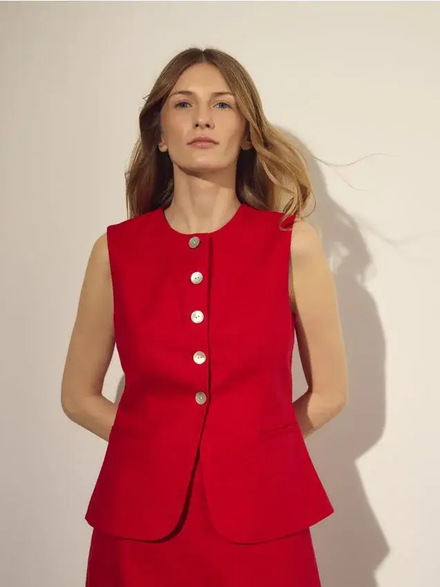 Gilet in misto lino - rosso
