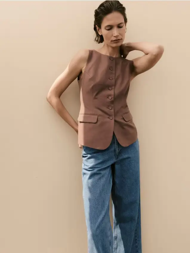 Gilet in misto lyocell - marrone dorato