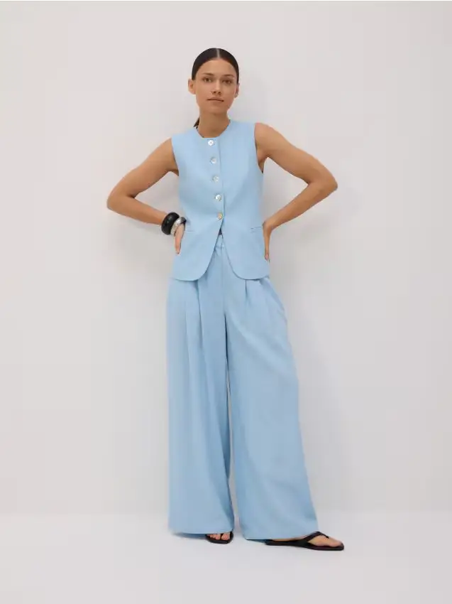 Gilet sartoriale con lino - blu pallido