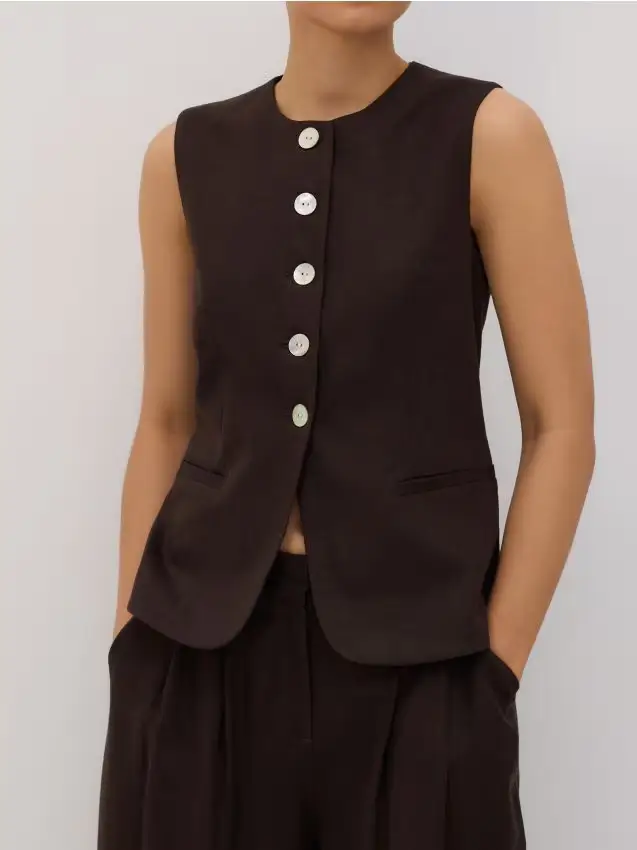 Gilet sartoriale con lino - marrone scuro