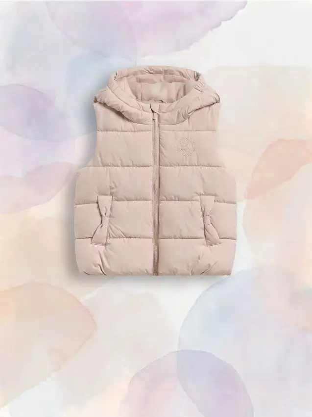 Gilet trapuntato con cappuccio - beige