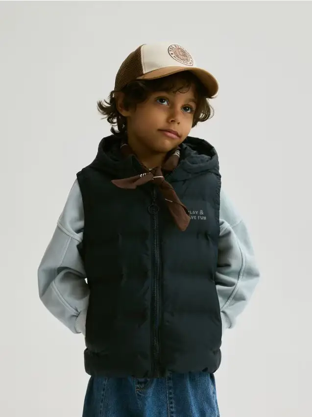 Gilet trapuntato con cappuccio - grigio scuro