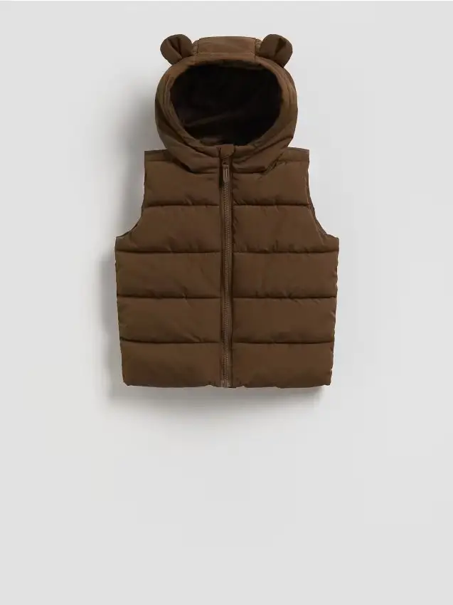 Gilet trapuntato con cappuccio - marrone