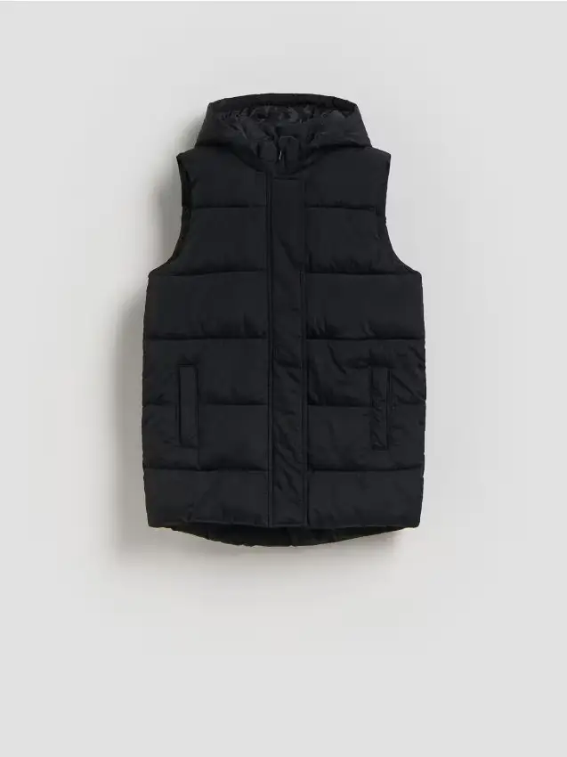 Gilet trapuntato con cappuccio - nero