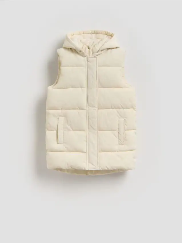 Gilet trapuntato con cappuccio - panna