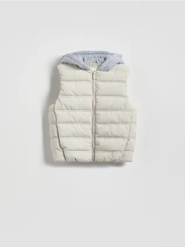 Gilet trapuntato con cappuccio - panna