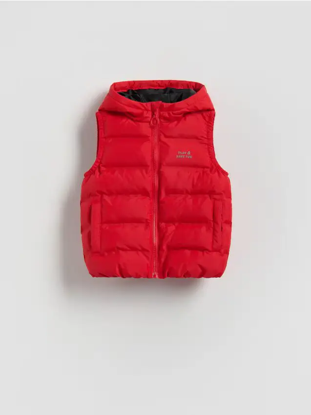 Gilet trapuntato con cappuccio - rosso
