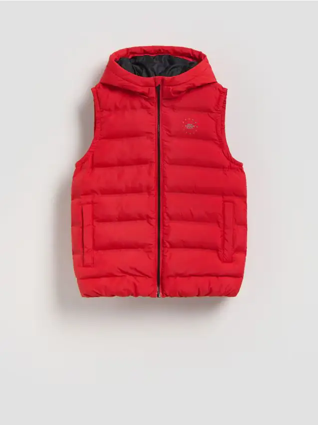 Gilet trapuntato con cappuccio - rosso