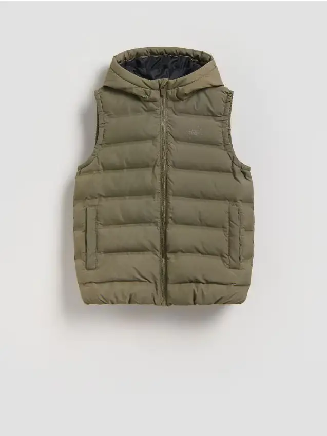 Gilet trapuntato con cappuccio - verde-marrone