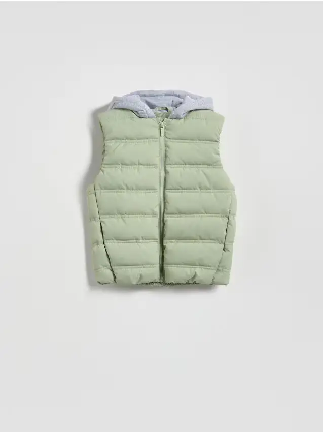 Gilet trapuntato con cappuccio - verde pallido