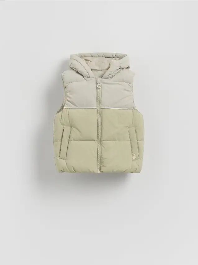 Gilet trapuntato con cappuccio - verde pallido