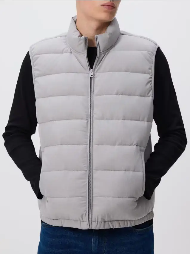 Gilet trapuntato con colletto rigido - grigio chiaro