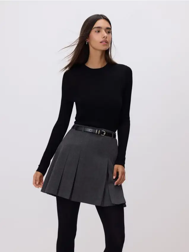 Gonna a pieghe con cintura - grigio scuro