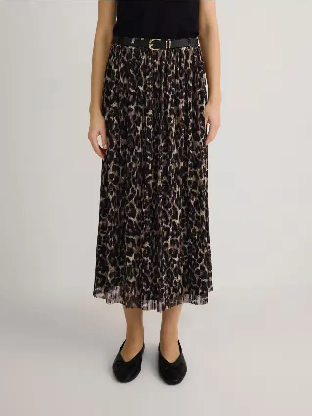 Gonna a pieghe con cintura - multicolore