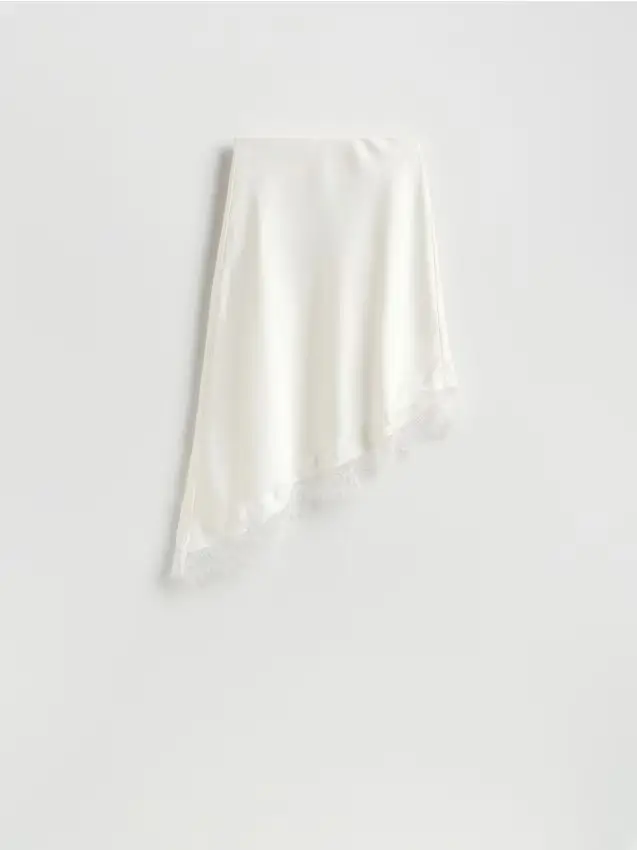 Gonna asimmetrica con pizzo - panna