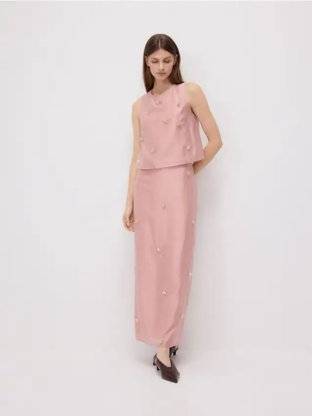 Gonna con applicazione - rosa cipria