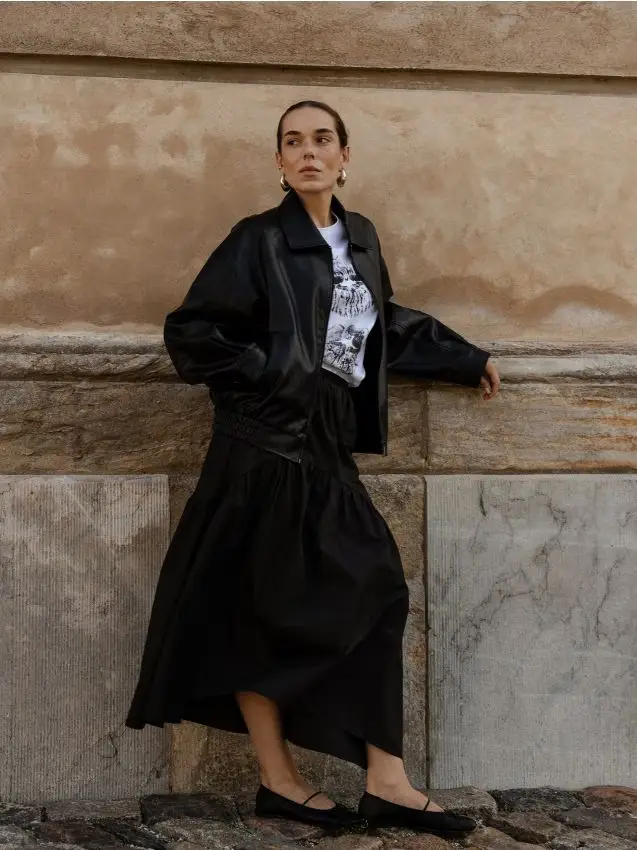 Gonna con arricciatura - nero