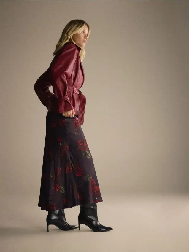 Gonna con motivo di rose - viola scuro