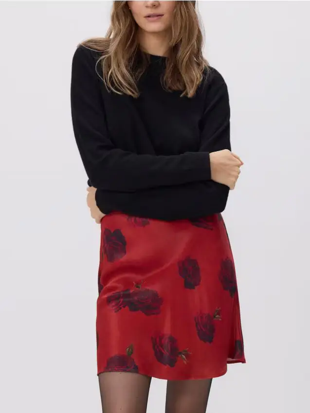 Gonna con motivo floreale - rosso