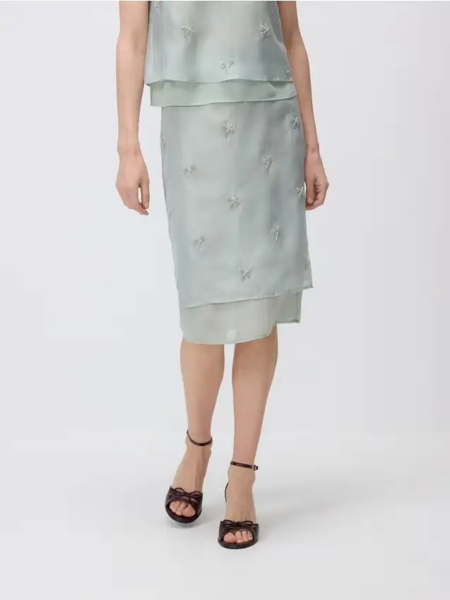 Gonna con ricamo - verde menta