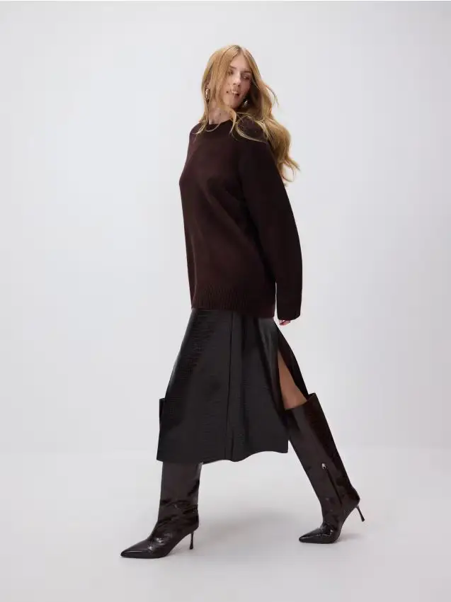 Gonna con stampa animalier - marrone scuro