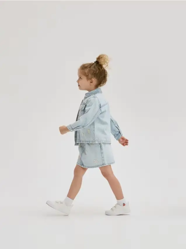 Gonna in denim con applicazione - blu