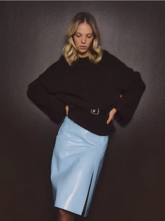 Gonna in ecopelle - azzurro