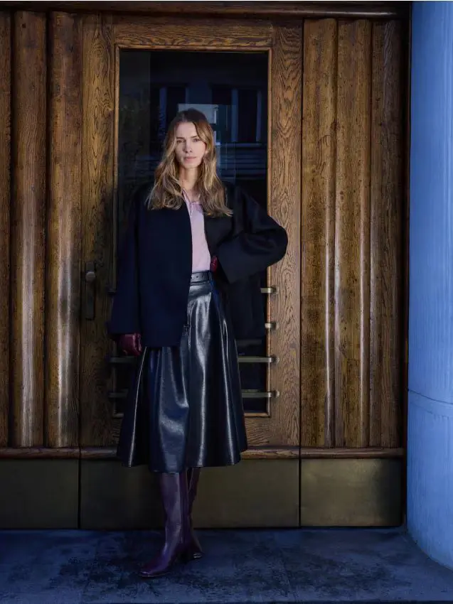 Gonna in ecopelle con cintura - nero