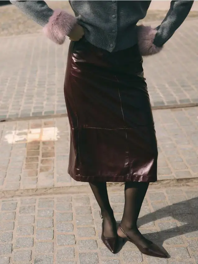 Gonna in ecopelle - maroon