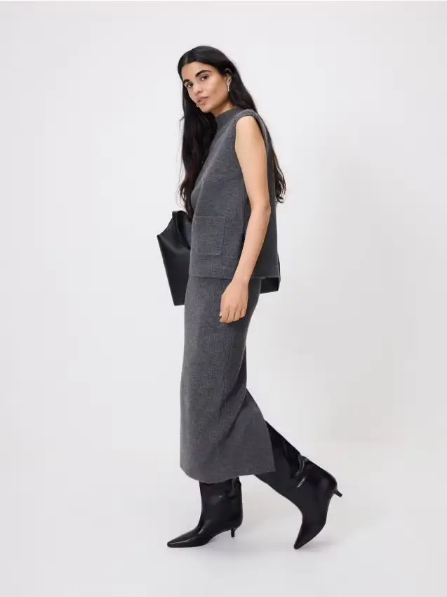 Gonna in maglia con spacco - grigio medio