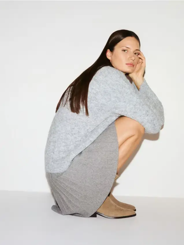 Gonna in misto viscosa - grigio chiaro