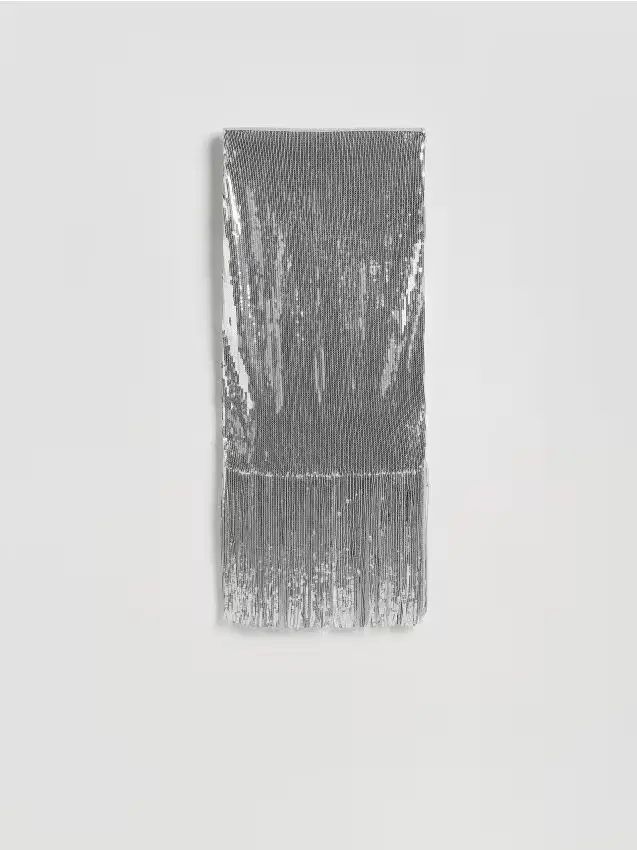 Gonna in paillettes con frange - argento