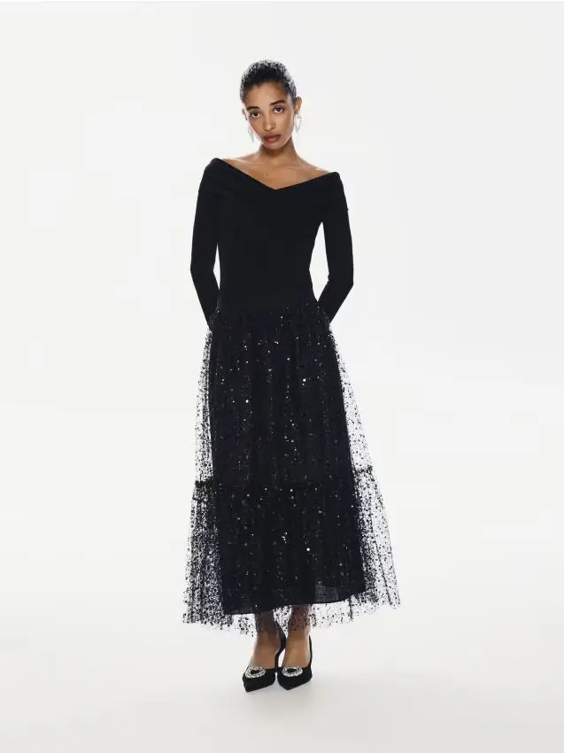 Gonna in tulle con lustrini - nero