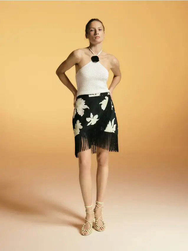 Gonna in viscosa con frange - multicolore