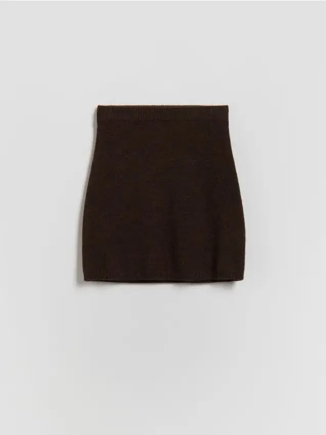 Gonna lavorata a maglia con misto lana - marrone polveroso