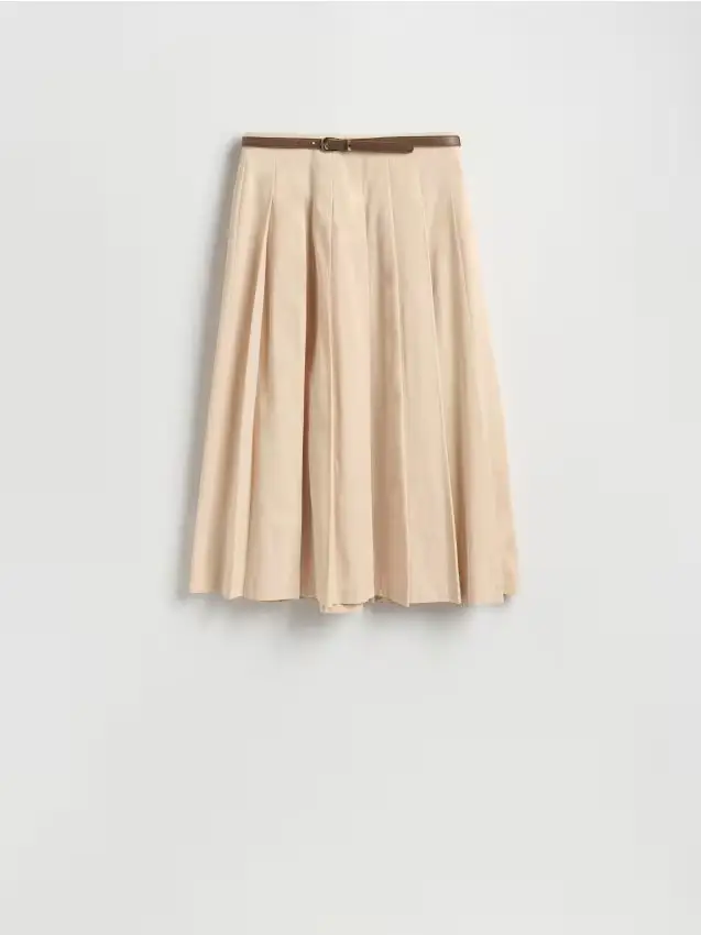 Gonna midi con cintura - beige