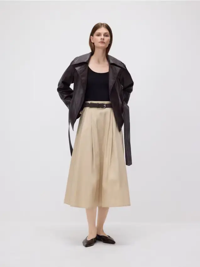 Gonna midi con cintura - beige