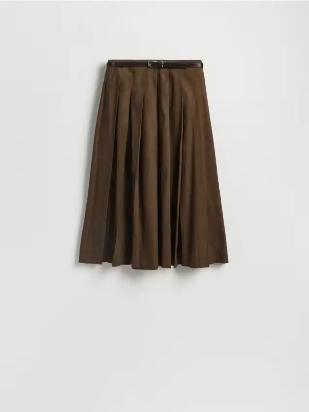 Gonna midi con cintura - marrone scuro