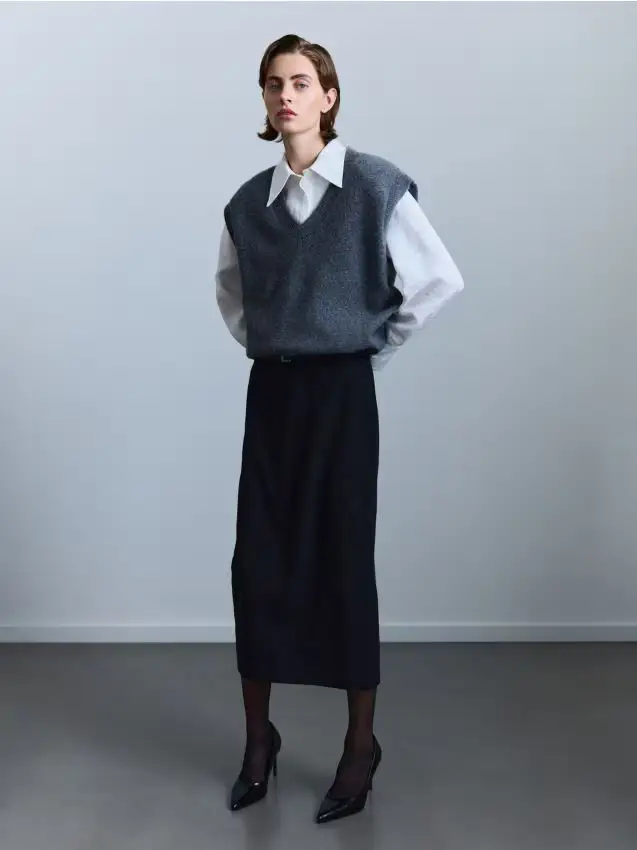 Gonna midi con cintura - nero