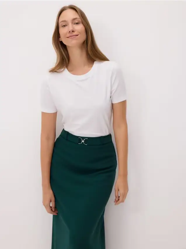 Gonna midi con cintura - verde scuro