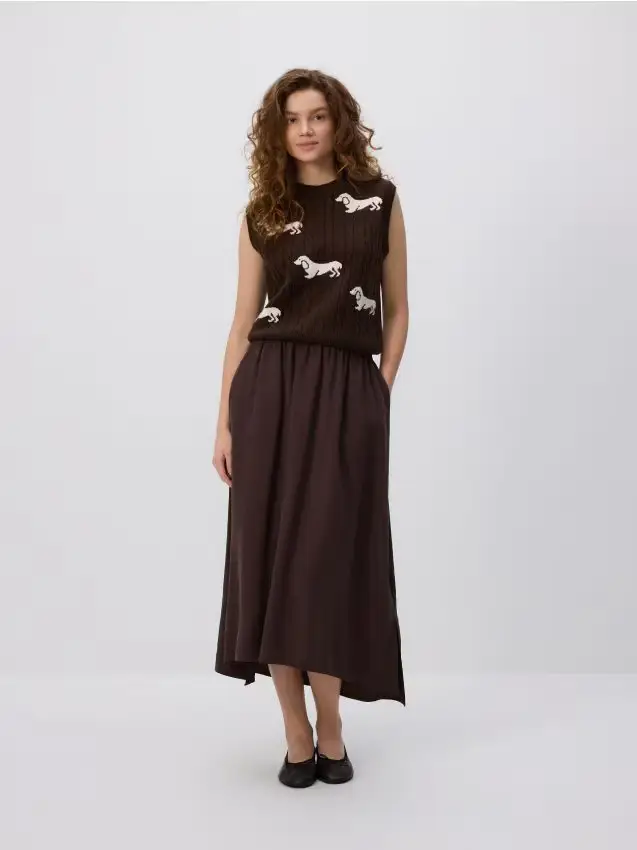 Gonna midi con modal - marrone scuro